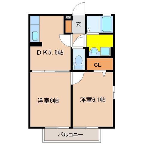 ボナール(2DK/2階)の間取り写真