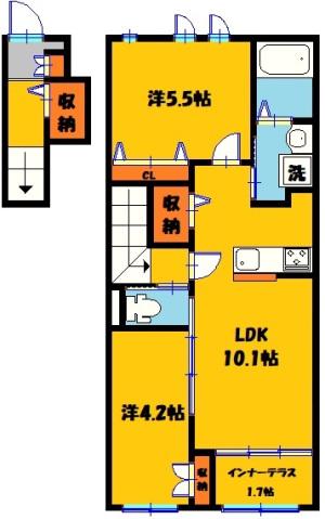 オーヴェストII(2LDK/2階)の間取り写真