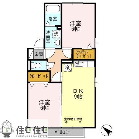 カーサ フェリーチェ B棟(2DK/2階)の間取り写真