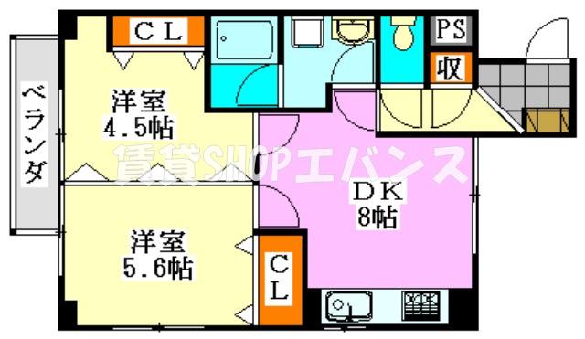 グローバル駿河台(2DK/5階)の間取り写真