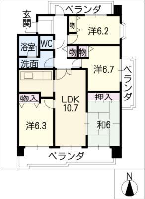 八事ハイグローヴ(4LDK/3階)の間取り写真