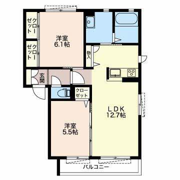 HILLS庄野 B棟(2LDK/2階)の間取り写真