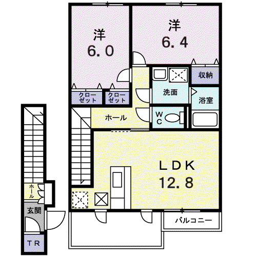 フェルマ桔梗(2LDK/2階)の間取り写真