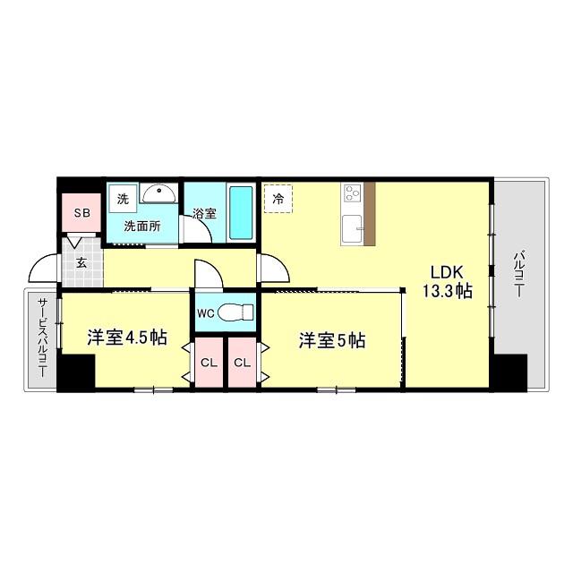 スプランディッド大阪ベイサイドDUE(2LDK/6階)の間取り写真