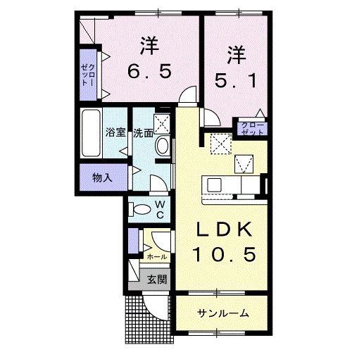 パーク アヴェニュー(2LDK/1階)の間取り写真