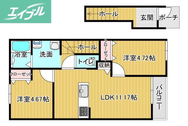 安江アパート(2LDK/2階)の間取り写真