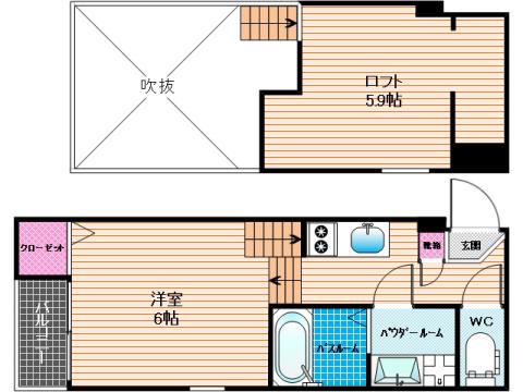 ステージ笹原(1K/1階)の間取り写真