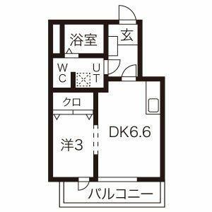 メリディアンK II(1DK/3階)の間取り写真