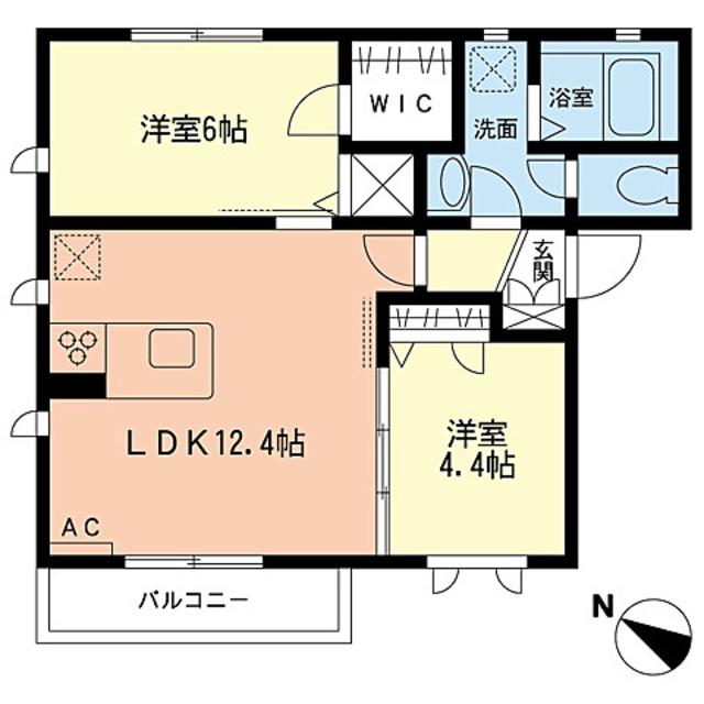 ボヌールB棟(2LDK/1階)の間取り写真