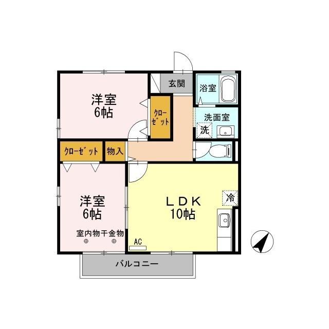 D-ROOMハイカム-ル米山(2LDK/2階)の間取り写真