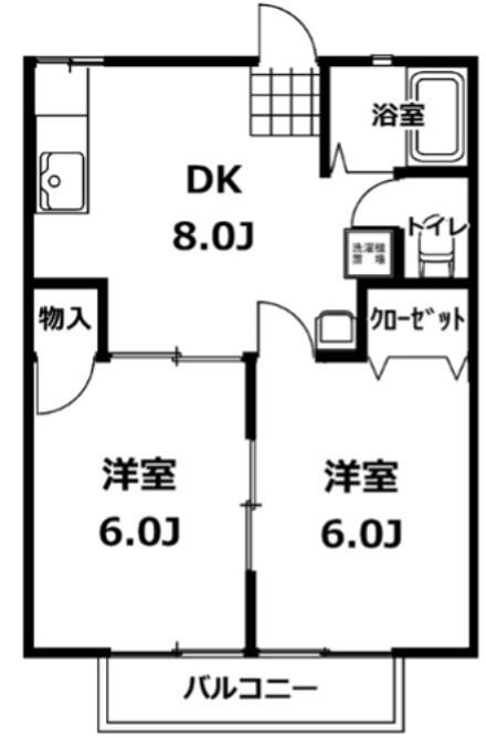 植野ハイツ A棟(2DK/1階)の間取り写真