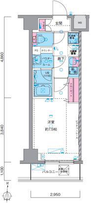 GENOVIA南千住VSKYGARDEN(1K/2階)の間取り写真
