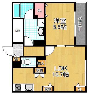 ライズアップNISIO(1LDK/2階)の間取り写真
