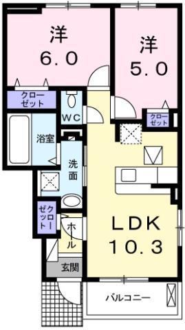 グランレジデンス 国府 A-II(2LDK/1階)の間取り写真