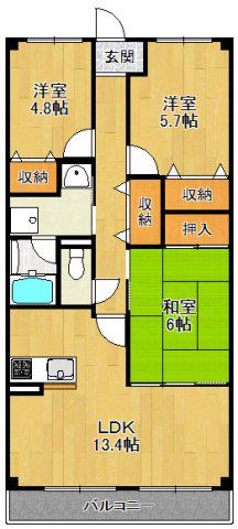 リーヴ香櫨園(3LDK/5階)の間取り写真