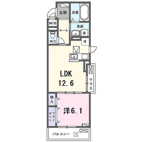 グランクレスタ シェル(1LDK/1階)の間取り写真