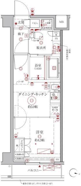 クレイシアIDZ幡ヶ谷(1DK/5階)の間取り写真