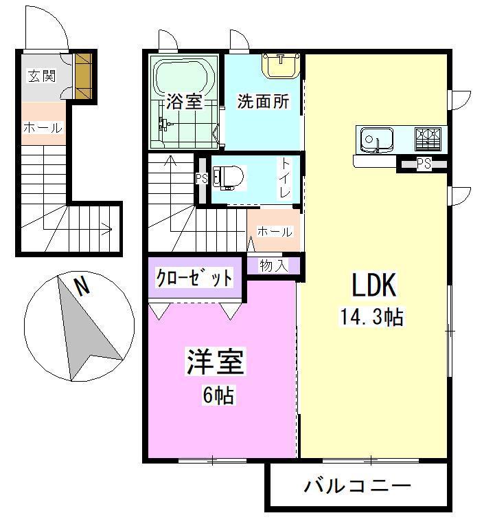 サンモールC(1LDK/2階)の間取り写真