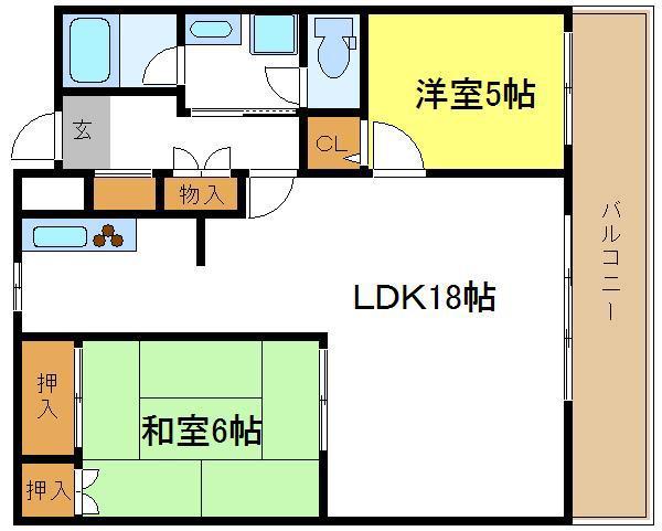 清川6番館(2LDK/6階)の間取り写真
