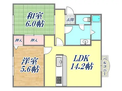 コントラーダ逆瀬川(2LDK/2階)の間取り写真