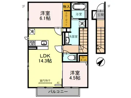 HONU・RUPO(2LDK/2階)の間取り写真
