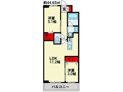 コンダクトレジデンスJONO(2LDK/6階)の間取り写真
