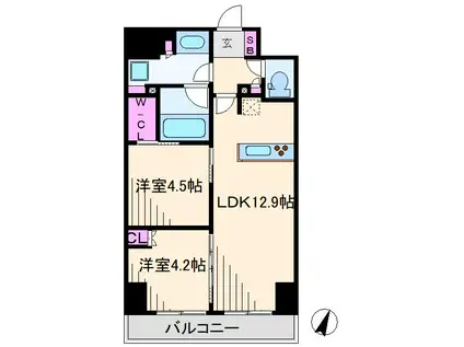 ドゥーエ横濱鶴見(2LDK/3階)の間取り写真