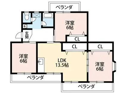 シャトー南(3LDK/4階)の間取り写真