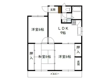 蓮ヶ池ハイム(3LDK/2階)の間取り写真