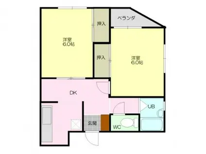 セキヤハイツ(2DK/2階)の間取り写真