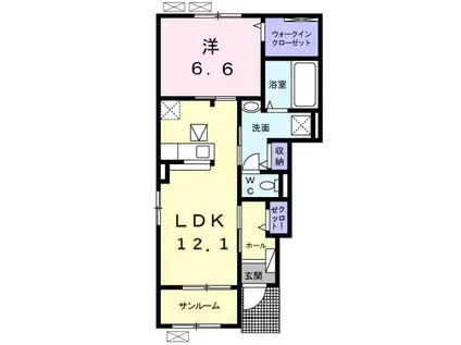 ハピネス ツースリー(1LDK/1階)の間取り写真