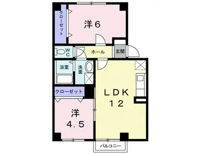 ヴィル・フォーレIB(2LDK/2階)の間取り写真