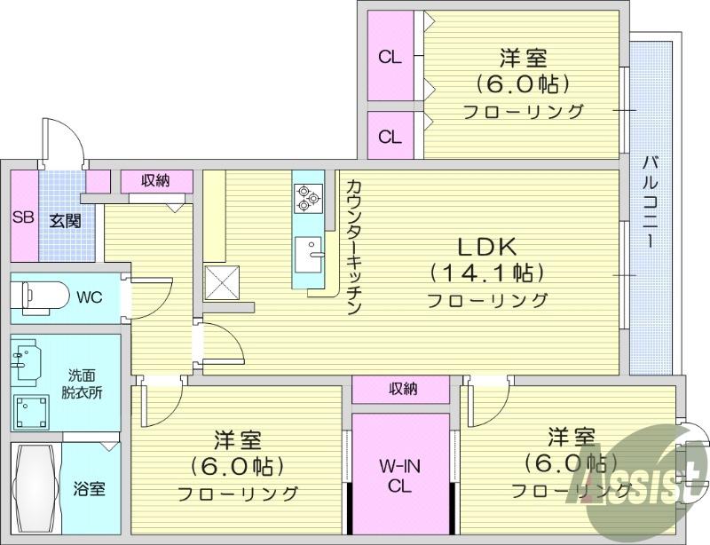 ノアールブラン泉中央(3LDK/2階)の間取り写真