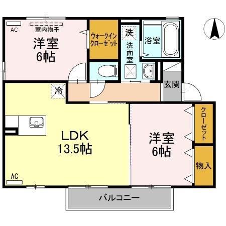 セジュールフレアB棟(2LDK/2階)の間取り写真