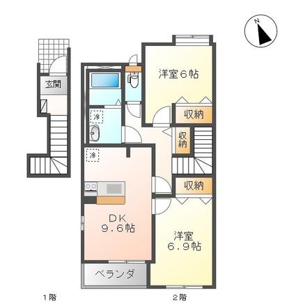 メゾンきたたかた(2DK/2階)の間取り写真