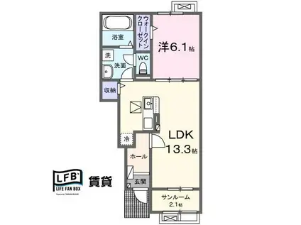 ソラーレダッフィーKI(1LDK/1階)の間取り写真