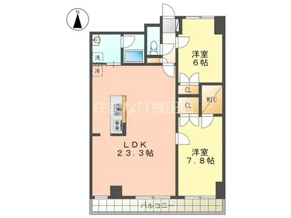 カーサ エレベートII(2LDK/8階)の間取り写真