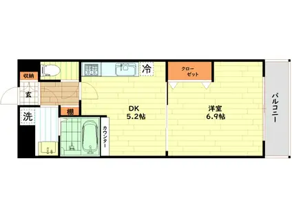 ビバーチェ鷲洲(1DK/10階)の間取り写真