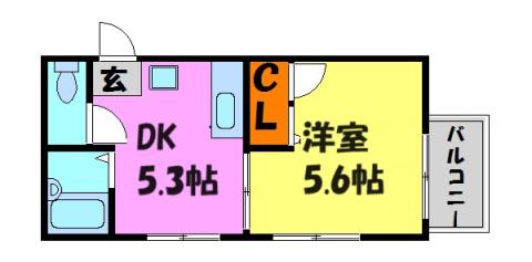 ガーデンハウス宝塚B棟(1DK/2階)の間取り写真