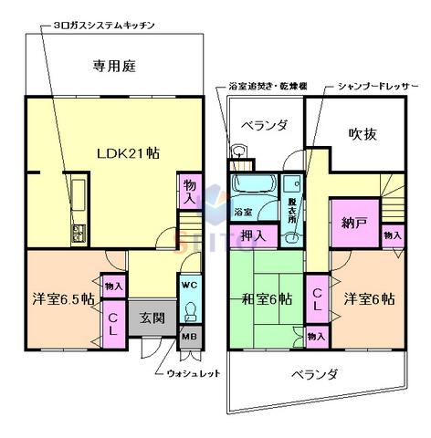 アダージョ北垣内(3LDK/1階)の間取り写真