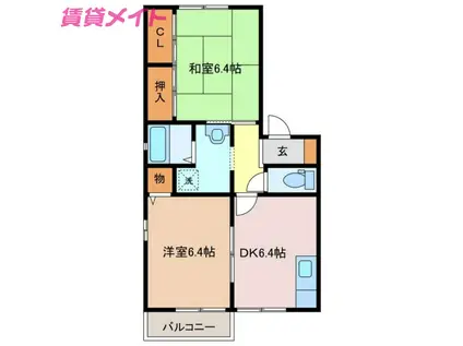 ハイツ山崎(2DK/2階)の間取り写真