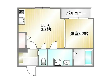 F RUBRA SEAM(1LDK/1階)の間取り写真