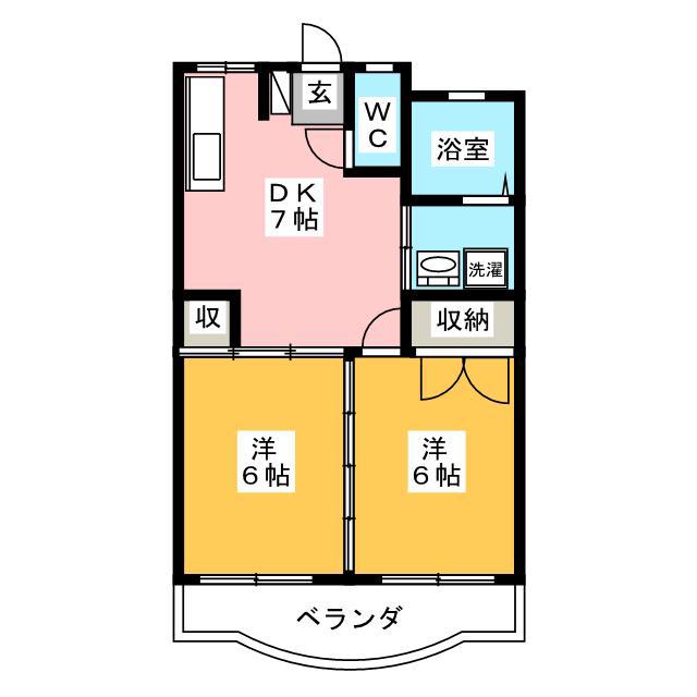 パインリーフ長森本町(2DK/2階)の間取り写真