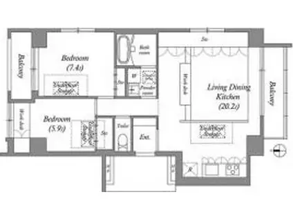 クレアトーレ日暮里(2LDK/4階)の間取り写真