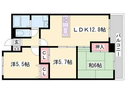 フローリッシュ I(3LDK/3階)の間取り写真