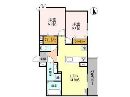 アンバーキューブC(2LDK/2階)の間取り写真