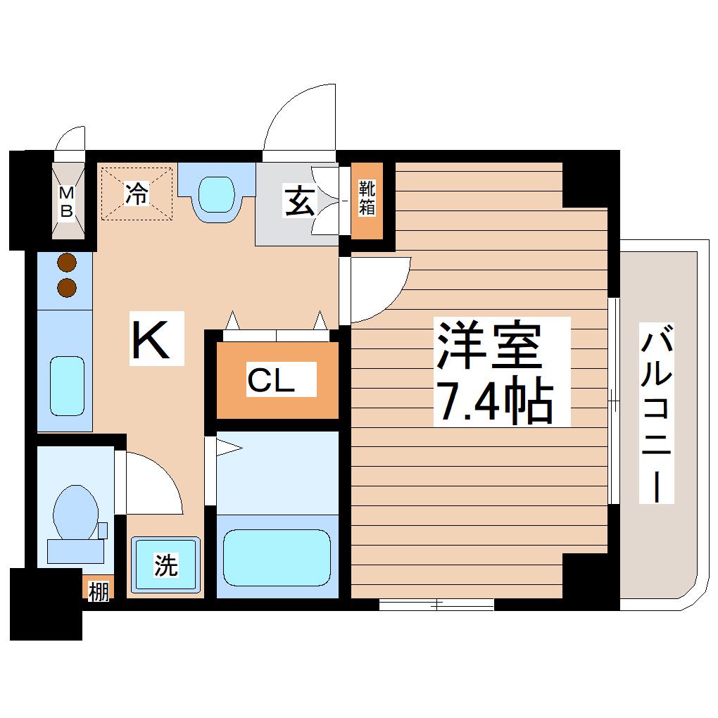 ラピス雨宮(1K/4階)の間取り写真