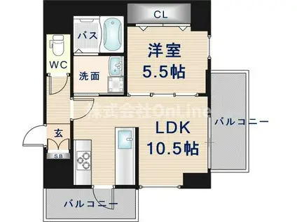 LA CASA 石ケ辻(1LDK/2階)の間取り写真