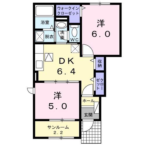 サンリットガーデンI(2DK/1階)の間取り写真