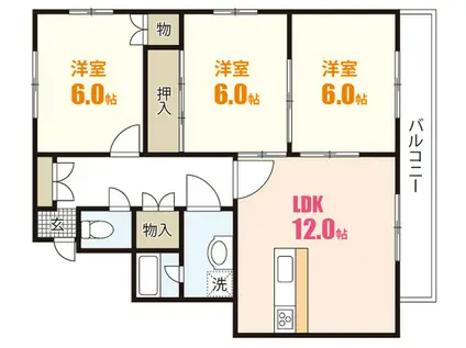 カンファタブルタガワII(3LDK/3階)の間取り写真